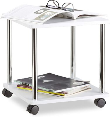 Relaxdays rollbarer Beistelltisch, Allzweckwagen, Holz, 4 Rollen, 2 Ebenen, 41,5x40x40cm, weiß