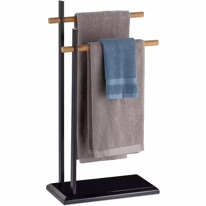 Relaxdays Handtuchhalter, Bambus/Metall, HBT 85,5x45x22,5 cm, schwarz/natur
