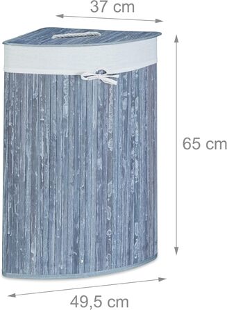 Relaxdays Eckwäschekorb, faltbar, 60 l, Baumwolle, HBT 65x49,5x37 cm, Grau, Bambusdeckel abnehmbar