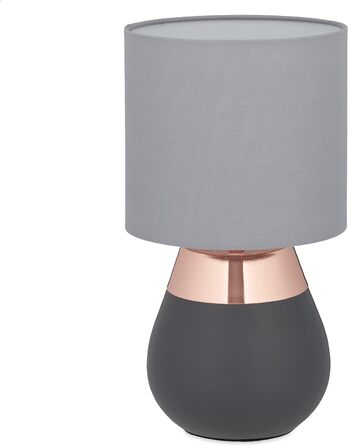 Relaxdays Nachttischlampe Touch dimmbar, moderne Touch Lampe, 3 Stufen, E14, Tischlampe, HxD: 32,5 x 18 cm, grau-kupfer