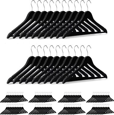 Relaxdays 100 x Kleiderbügel Holz, Garderobenbügel, klassisch, Hemden & Hosen, 360° drehbar, Bügel HxB 23 x 44 cm, schwarz 1 Schwarz 100er Pack