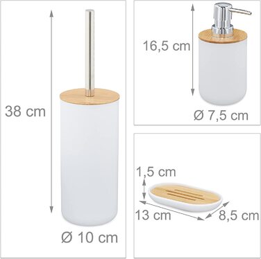 Relaxdays Badezimmer Set, 6-teilig, Badaccessoires Kunststoff, Bambus, komplette Badezimmerausstattung, Badset, (Weiß)
