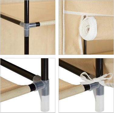Relaxdays Stoffkleiderschrank, 9 Fächer, 2 Kleiderstangen, HBT: 173 x 148 x 43 cm, Camping, Keller, Faltschrank,  Stoff (Beige)
