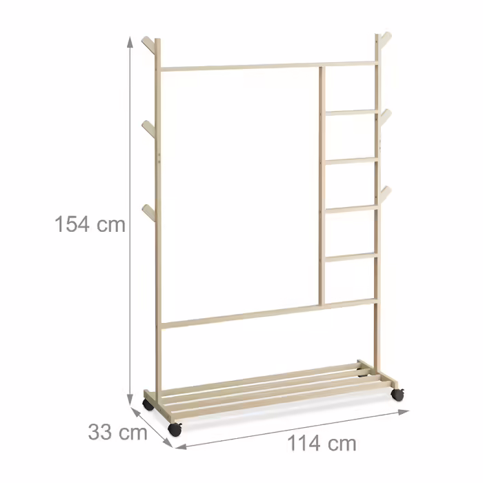 Relaxdays Kleiderständer Bambus rollbar