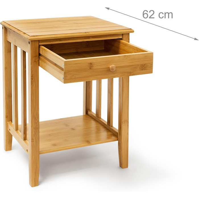 Relaxdays Bambus Beistelltisch mit Schublade H x B x T: ca. 51,5 x 40,5 x 30,5 cm Nachttisch aus robustem Holtz als schmale Nachtkonsole mit Schubfach als kleiner Tisch mit 2 Ablageflächen, natur Single
