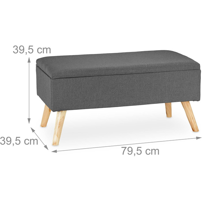 Relaxdays Sitzbank mit Stauraum, gepolstert, Holzbeine, Stoffbezug, 39,5x79,5x39,5 cm, Polyester, Grau