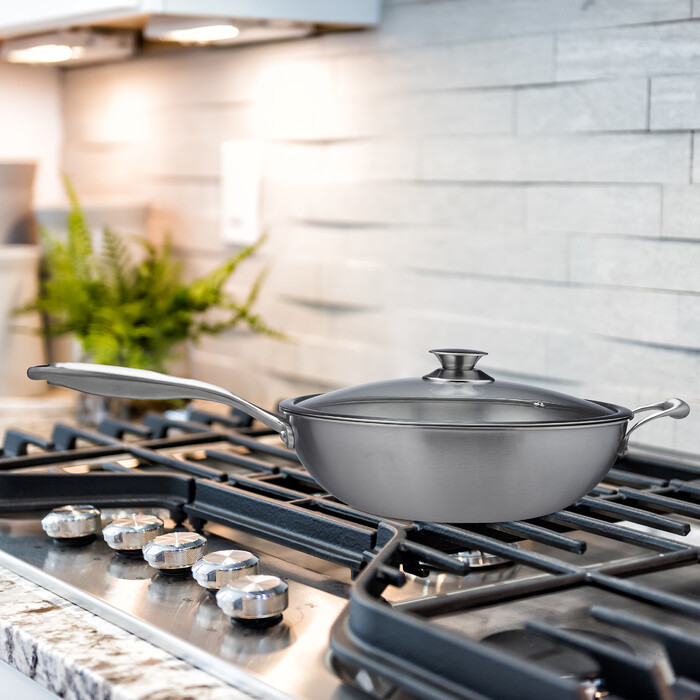Relaxdays Edelstahl Wok mit Glasdeckel
