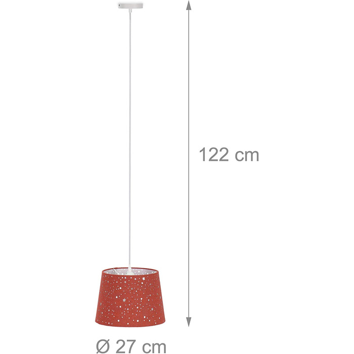 Relaxdays Kinderzimmerlampe Sterne, hängende Schirmlampe für Mädchen, Sternenhimmel Motiv, E27, runder Stoffschirm,  122 x 27 x 27 cm (Rot)
