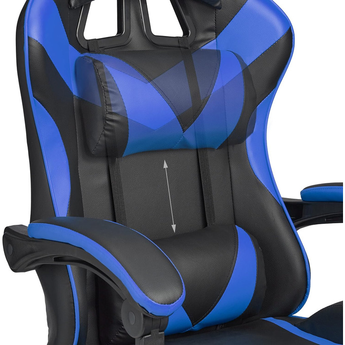 Relaxdays Gaming Stuhl, Racing Look, drehbar, höhenverstellbar, Kopf-& Lendenkissen, HxBxT: 133x68x60 cm, schwarz-blau