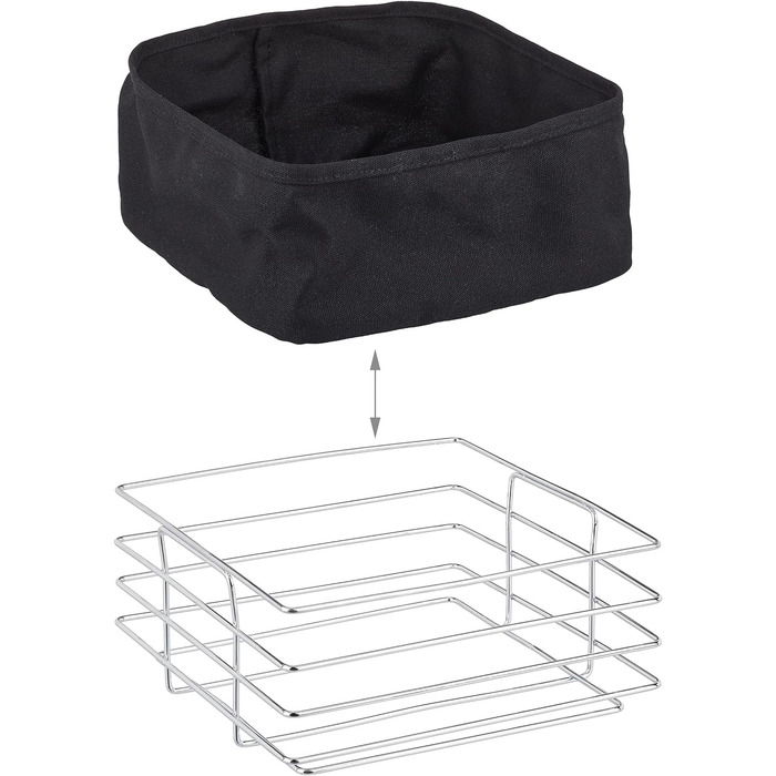 Relaxdays Brotkorb Metall, Stoffeinsatz, modern, Edelstahl, HBT 10,5x23x23 cm, schwarz