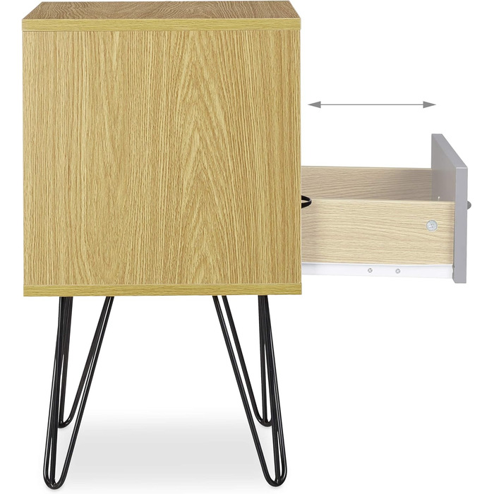 Relaxdays Retro Nachtschrank, Schublade, Holzoptik, Metallbeine, Vintage, 60x40x35 cm, braun