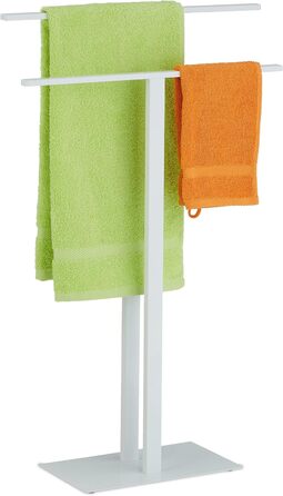 Relaxdays 2-armiger Metall-Handtuchständer, HxBxT: 82x50x19 cm, Herrendiener T-Design, weiß