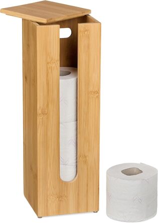 Relaxdays Toilettenpapier Aufbewahrung Bambus, für 4 Rollen, Toilettenpapierbehälter stehend, HBT 42x13,5x13,5 cm, Natur