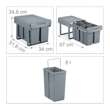 Relaxdays Einbaumülleimer Grau Deluxe 4x8L