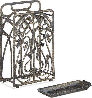 Relaxdays Schirmständer, rechteckig, mit Auffangschale, Gusseisen, Vintage Regenschirmhalter, 48,5x30,5x16 cm, bronze