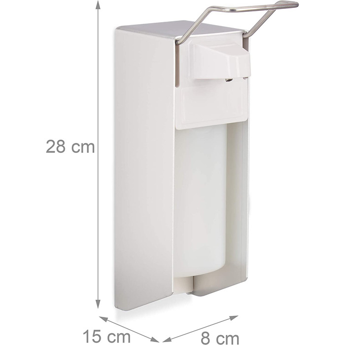 Relaxdays Eurospender 500 ml, Seifenspender Wandmontage, Desinfektionsmittelspender, Bügel-Mechanik, weiß