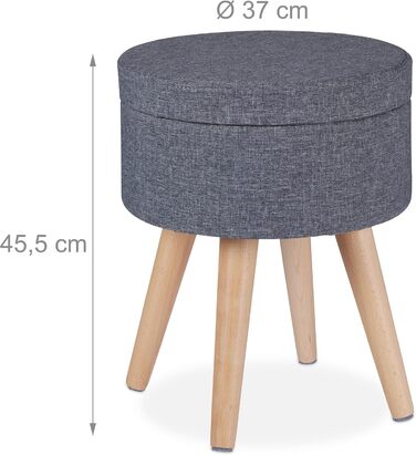 Relaxdays Sitzhocker mit Tischfunktion, Stauraum, 45,5x37 cm, Stoff, Holzbeine, grau/Natur