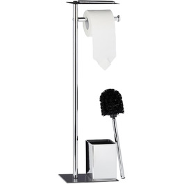 Relaxdays, Toilettenbürste u. Bürstenhalter, HxBxT 66 x 20 x 13 cm, schwarz-Silber WC Garnitur mit Toilettenpapierhalter, 13,5 x 20 x 66,5 cm