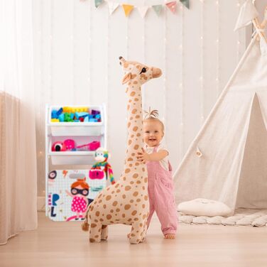 Relaxdays Kinderregal mit 3 Boxen, Heldin-Motiv, Kiste mit Rollen, 80,5x42,5x30 cm, schmales Spielzeugregal, weiß