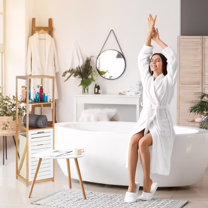 Relaxdays Badregal mit Wäschekorb