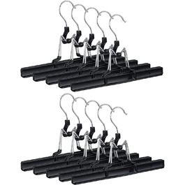 Relaxdays, schwarz Hosenbügel Metall 10er Set, 360° drehbarer Haken, fest schließend, Rockbügel, gummierte Klemmen, 26cm, PVC