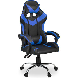 Relaxdays Gaming Stuhl, Racing Look, drehbar, höhenverstellbar, Kopf-& Lendenkissen, HxBxT: 133x68x60 cm, schwarz-blau