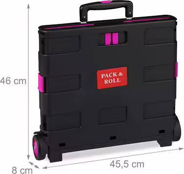 Relaxdays Einkaufstrolley klappbar, Teleskop-Griff, 2 Gummi Rollen, bis 35 kg, Shopping Trolley, Aluminium, ABS, pink
