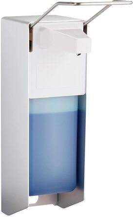 Relaxdays Eurospender, 1000 ml, Desinfektionsmittel, Seife, Ellenbogen-Hebel, Wandbefestigung, Hygienespender, silber