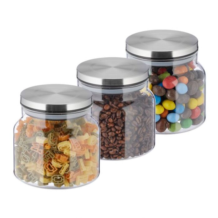 Relaxdays 3er Set Vorratsgläser mit Deckel 850 ml