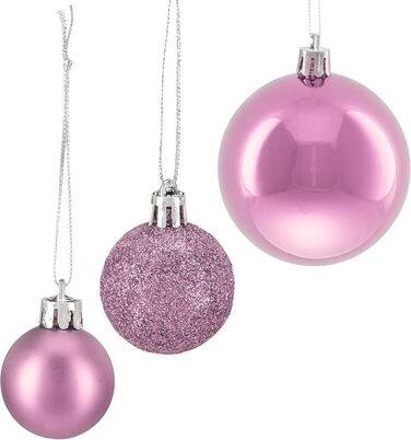 Relaxdays Weihnachtskugeln 100er Set, Deko matt/glänzend/glitzernd, ∅ 3/4/6 cm, rosa