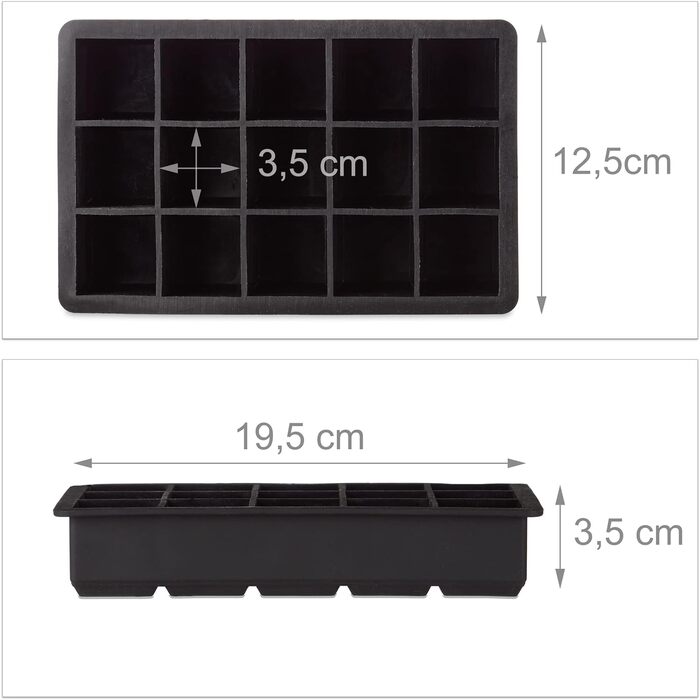 Relaxdays Eiswürfelform, 3,5 cm, BPA-frei, Cocktails, 3,5x19,5x12,5 cm, schwarz (50 Zeichen)