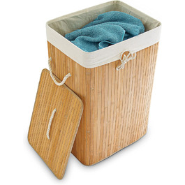 Relaxdays Wäschekorb Bambus, mit Deckel, rechteckig, XL, 83 L, faltbarer Wäschesammler, HBT 65,5 x 43,5 x 33,5 cm, natur