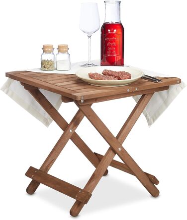 Relaxdays Klapptisch aus Holz, 50x50x50 cm, braun, für Wohnzimmer, Balkon & Terrasse, tragbar, stabil