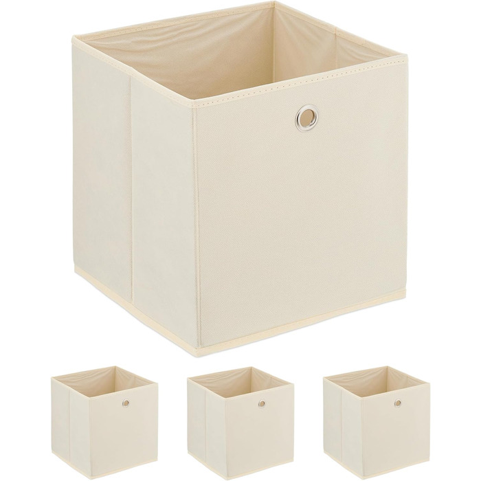 Relaxdays Aufbewahrungsbox, 4er Set, faltbar, H x B x T: 30 x 30 x 30 cm, Stoffbox mit Griffloch, Regalbox offen, Creme