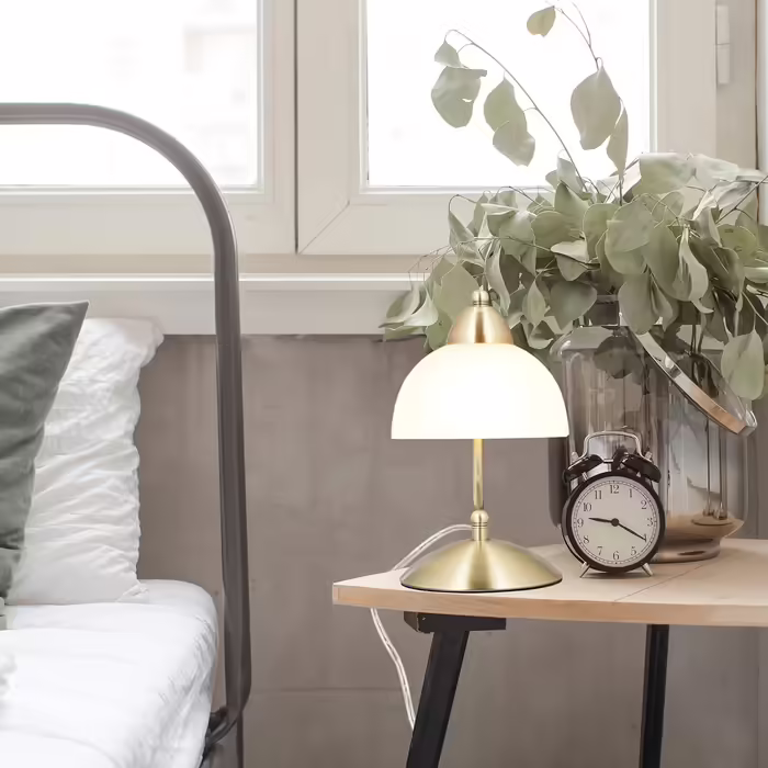 Relaxdays Tischlampe Touch, Retro Design, E14-Fassung, dimmbare Nachttischlampe, Glas & Eisen, HBT 25 x 15 x 19 cm, gold