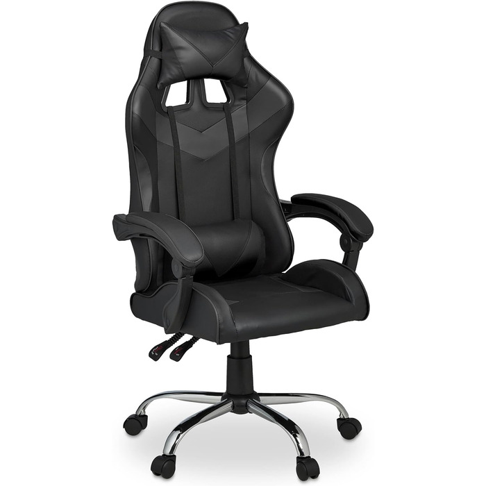 Relaxdays Gaming Stuhl, Racing Look, drehbar, höhenverstellbar, Kopf-& Lendenkissen, HxBxT: 133x68x60 cm, (Schwarz)