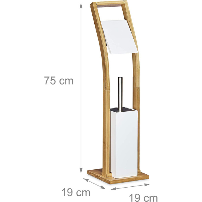 Relaxdays Stand WC Garnitur Holz HBT 75 x 19 x 19 cm Toilettenbürstenhalter aus Bambus mit Toilettenpapierhalter und Klobürst