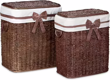 Relaxdays 2er Set Buri Wäschetruhe 67L, stapelbar, mit Wäschesack, atmungsaktiv, rotbraun, 56,5x46,5x33,5 cm