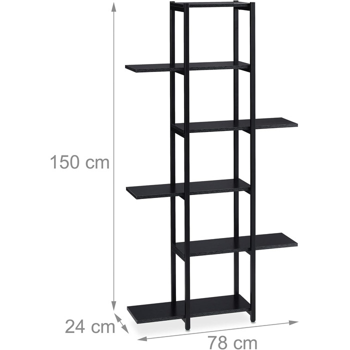 Relaxdays Pflanzenregal, 6 Ablagen, 150x78x24 cm, Stahl & MDF, innen, Schwarz