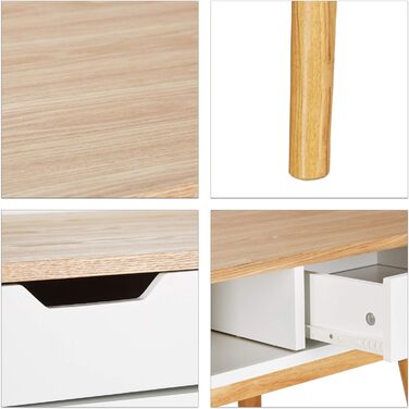 Relaxdays Schreibtisch, weiß-braun, skandinavisches Design, 2 Schubladen, HxBxT: 76x120x55cm