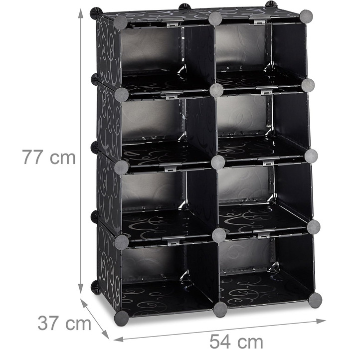 Relaxdays Schuhregal, 8 Fächer, DIY, platzsparend, 77x54x37cm, Schwarz