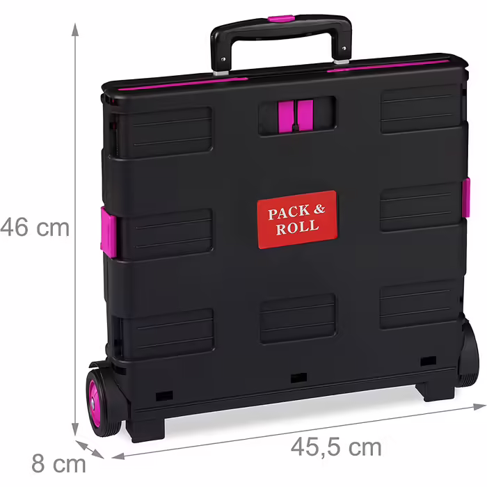 Relaxdays Einkaufstrolley klappbar, Teleskop-Griff, 2 Gummi Rollen, bis 35 kg, Shopping Trolley, Aluminium, ABS, pink