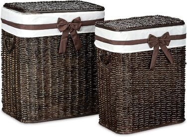 Relaxdays 2er Set stapelbare Wäschetruhe mit herausnehmbarem Wäschesack, 67 L, atmungsaktiv, Schokobraun