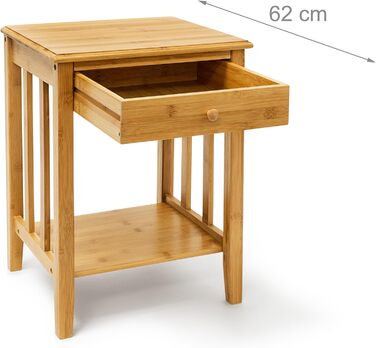 Relaxdays Bambus Beistelltisch mit Schublade H x B x T: ca. 51,5 x 40,5 x 30,5 cm Nachttisch aus robustem Holtz als schmale Nachtkonsole mit Schubfach als kleiner Tisch mit 2 Ablageflächen, natur Single