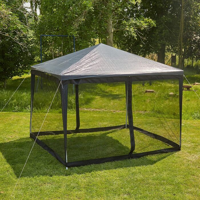 Relaxdays Moskitonetz für 3 x 3 m Pavillon, 2 Seitenteile, mit Reißverschluss, Klettband, 12 m XL Mückennetz, schwarz