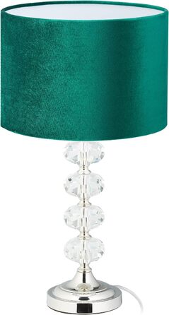Relaxdays Tischlampe, Samt und Kristall, HxD: 47 x 26 cm, E14-Fassung, Nachttischlampe, indirekte Beleuchtung, grün
