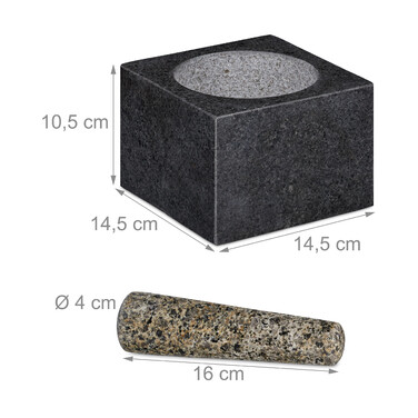 Relaxdays Eckiger Mörser mit Stößel aus Granit