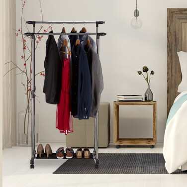 Relaxdays Rollgarderobe mit 2 Kleiderstangen