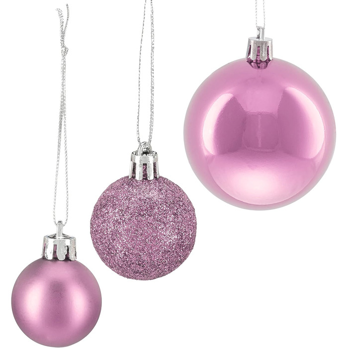 Relaxdays Weihnachtskugeln 100er Set, Deko matt/glänzend/glitzernd, ∅ 3/4/6 cm, rosa