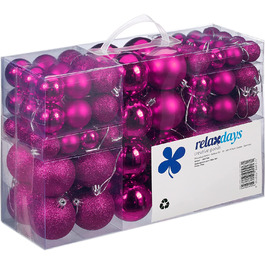 Relaxdays Weihnachtskugeln, 100er Set, Weihnachtsdeko, matt, glänzend, glitzernd, Christbaumkugel ∅ 3, 4 & 6 cm, (Rosa)